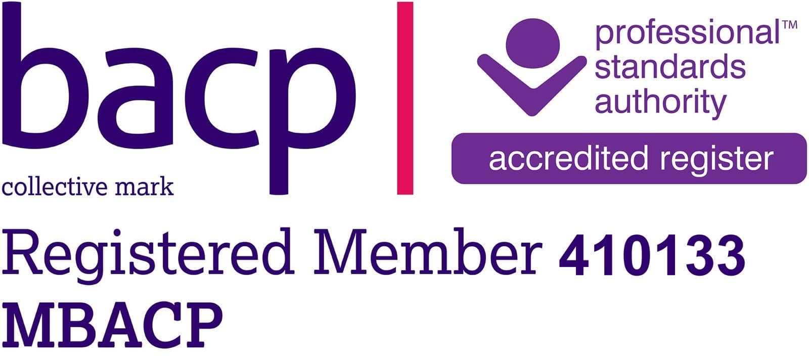 BACP — British Association for Counselling and Psychotherapy, Registered Member 410133, MBACP